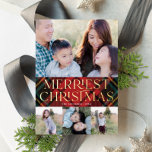 Elegant Red Tartan kerstfoto Real Folie Card Folie Feestdagenkaart<br><div class="desc">Deze elegante vakantiefoto is voorzien van vier foto's (een horizontale en drie kleinere vierkantsfoto's), een klassieke rode tartan-pleisterachtergrond en een "heerlijkste kerst" in de gouden folie. Op de achterkant vindt u een feestelijke rode achtergrond. Pas dit ontwerp verder aan door een andere foto en/of tekst aan de rug toe te...</div>