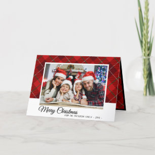Elegant Red Tartan Pset met kerstfeest Foto Feestdagen Kaart