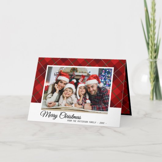 Elegant Red Tartan Pset met kerstfeest Foto Feestdagen Kaart (Voorkant)