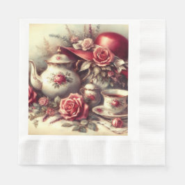Elegant Red Tea Party Bloemen Papier Servet
