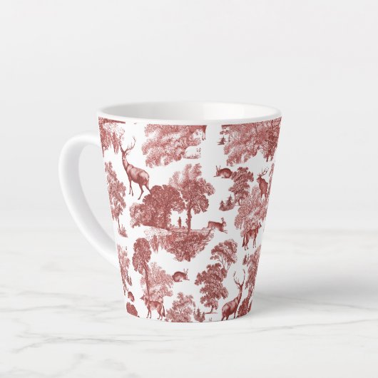 Elegant  Red Toile Deer Fox Hare Patroon Latte Mok (Linkerhoek)
