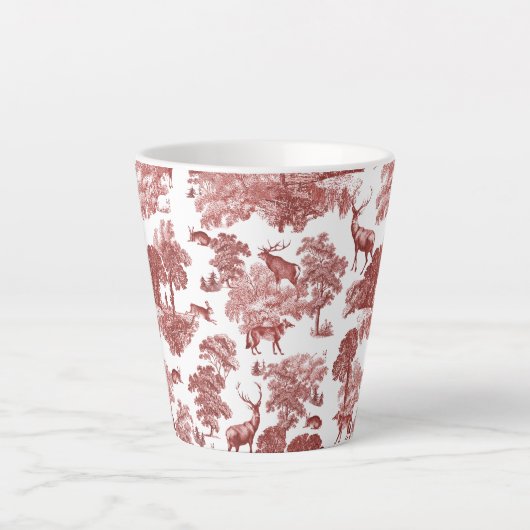 Elegant  Red Toile Deer Fox Hare Patroon Latte Mok (Voorkant)