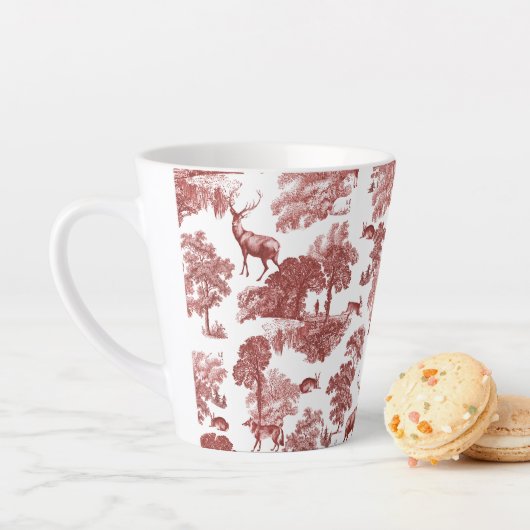 Elegant  Red Toile Deer Fox Hare Patroon Latte Mok (In situ)