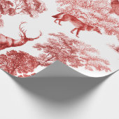 Elegant  Red Toile Deer Fox in Forest Cadeaupapier (Hoek)