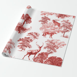 Elegant  Red Toile Deer Fox in Forest Cadeaupapier