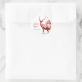 Elegant Red Toile Deer in Forest Ronde Sticker (Tas)