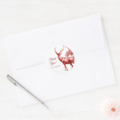 Elegant Red Toile Deer in Forest Ronde Sticker (Envelop)