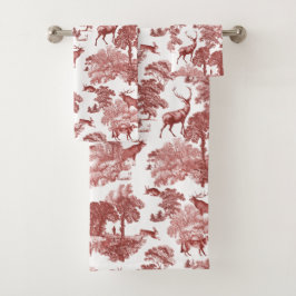 Elegant  Red Toile Deer Patroon Bad Handdoek
