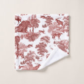 Elegant Red Toile Deer Patroon Bad Handdoek (Wasdoekje)