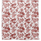 Elegant Red Toile Deer Patroon Douchegordijn (Voorkant)