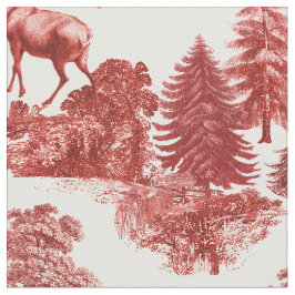 Elegant  Red Toile Deer Woodland Stof