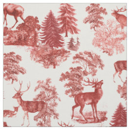 Elegant Red Toile Deer Woodland Stof