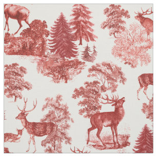 Elegant Red Toile Deer Woodland Stof