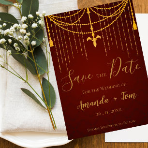 Elegant Red Traditional Gold Twirls Luxury Weddens Save The Date