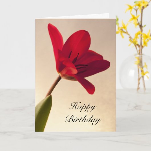 Elegant Red Tulip Birthday Kaart (Gele Bloem)