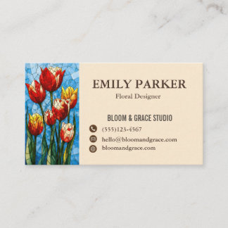 Elegant Red Tulip Floral Business Card Visitekaartje