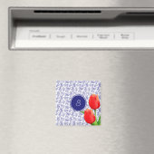 Elegant Red Tulips Spring Floral Blue Monogram Magneet (Insitu (Vaatwasser))