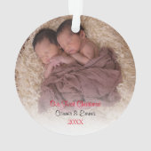 Elegant Red Twin Foto Baby eerste kerstdag Ornament (achterkant)