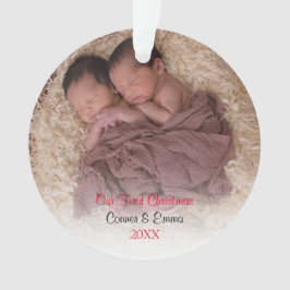 Elegant Red Twin Foto Baby eerste kerstdag Ornament