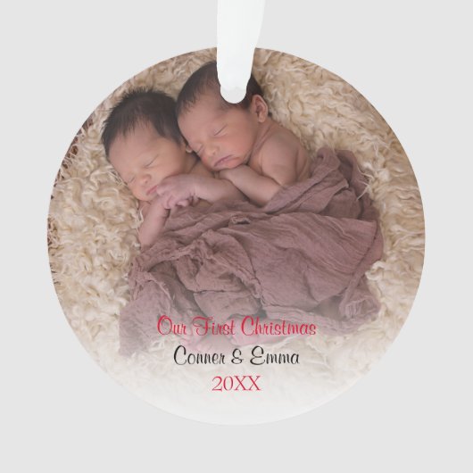 Elegant Red Twin Foto Baby eerste kerstdag Ornament (voorkant)