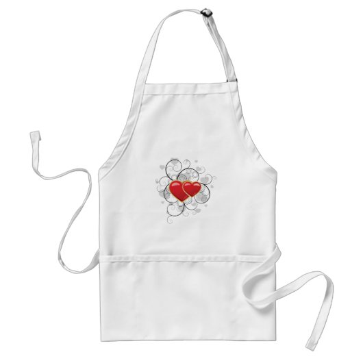 Elegant Red Twin Hearts with Flourish Swirls Standaard Schort (Voorkant)