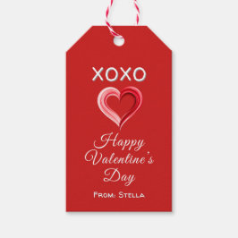 Elegant Red Valentine’s Day Gift Tag with Heart Cadeaulabel