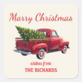 Elegant Red Vintage Christmas Truck Cute Sticker (Voorkant)
