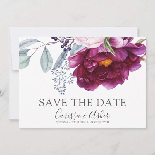 Elegant Red Violet Green Floral bewaar de datum Save The Date (Voorkant)