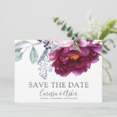 Elegant Red Violet Green Floral bewaar de datum Save The Date (Staand voorkant)