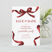 Elegant Red Watercolor Bow Graduation Save The Date (Staand voorkant)