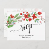 Elegant Red Waterverf Blossom Weddenschap RSVP Briefkaart (Voorkant / Achterkant)
