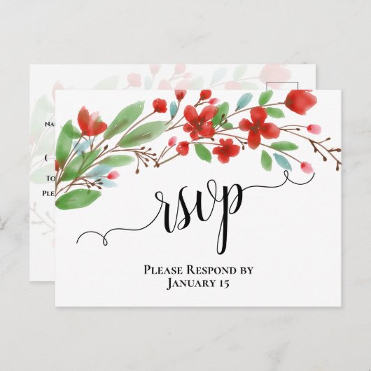 Elegant Red Waterverf Blossom Weddenschap RSVP Briefkaart (Voorkant / Achterkant)