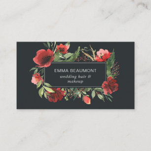 Elegant Red Waterverf Floral Bloom Greenery Visitekaartje
