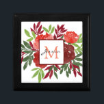 Elegant Red Waterverf Flowers  Monogram Cadeaudoosje<br><div class="desc">Rode waterverf bloemen moderne persoonlijke cadeaudoos om je te personaliseren met naam en initiaal.</div>