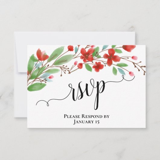 Elegant Red Waterverf Flowers Wedding RSVP Kaartje (Voorkant)