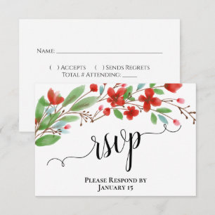 Elegant Red Waterverf Flowers Wedding RSVP Kaartje