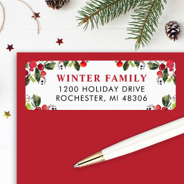 Elegant Red Waterverf Greenery Return Address Etiket