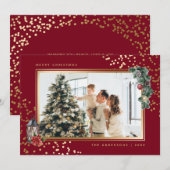 Elegant Red Waterverf - kerstkaarten voor foto's Feestdagenkaart (Voorkant / Achterkant)