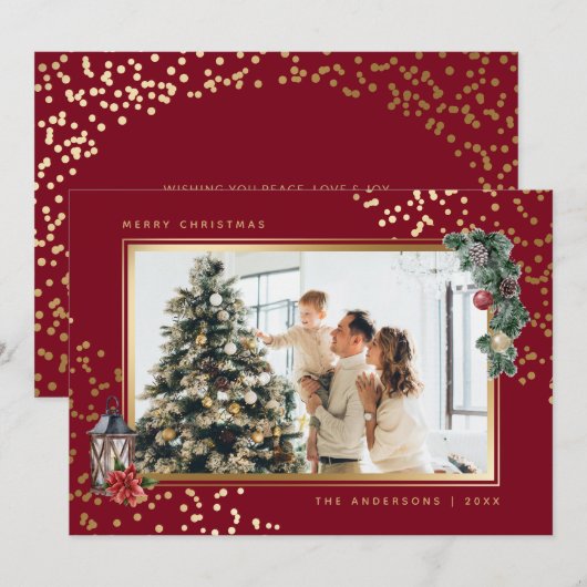 Elegant Red Waterverf - kerstkaarten voor foto's Feestdagenkaart (Voorkant / Achterkant)