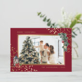 Elegant Red Waterverf - kerstkaarten voor foto's Feestdagenkaart (Staand voorkant)