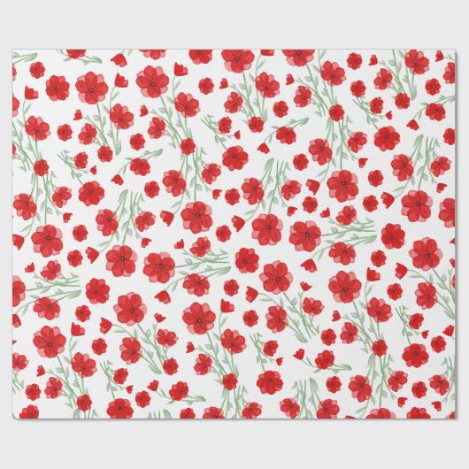 Elegant Red Waterverf Poppy Floral Pattern Cadeaupapier (Vlak)