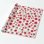 Elegant Red Waterverf Poppy Floral Pattern Cadeaupapier (Uitgerold)