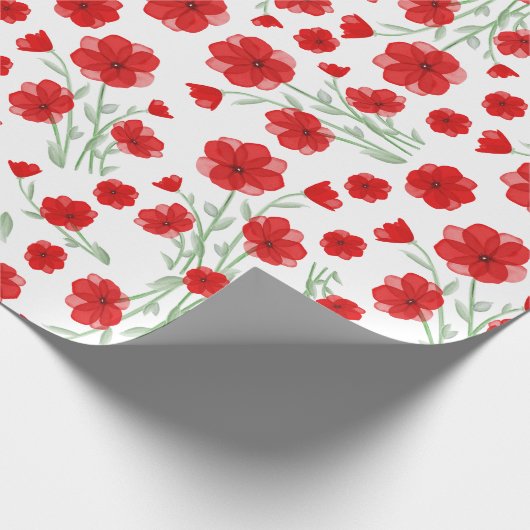 Elegant Red Waterverf Poppy Floral Pattern Cadeaupapier (Hoek)