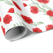 Elegant Red Waterverf Poppy Floral Pattern Cadeaupapier (Rol Hoek)