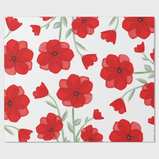 Elegant Red Waterverf Poppy Floral Pattern Cadeaupapier (Vlak)
