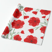 Elegant Red Waterverf Poppy Floral Pattern Cadeaupapier (Uitgerold)