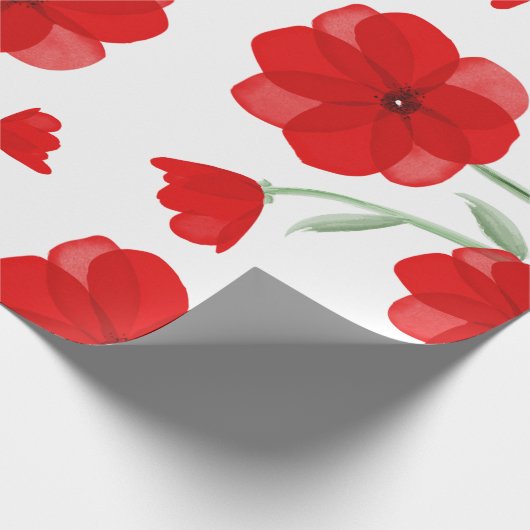 Elegant Red Waterverf Poppy Floral Pattern Cadeaupapier (Hoek)