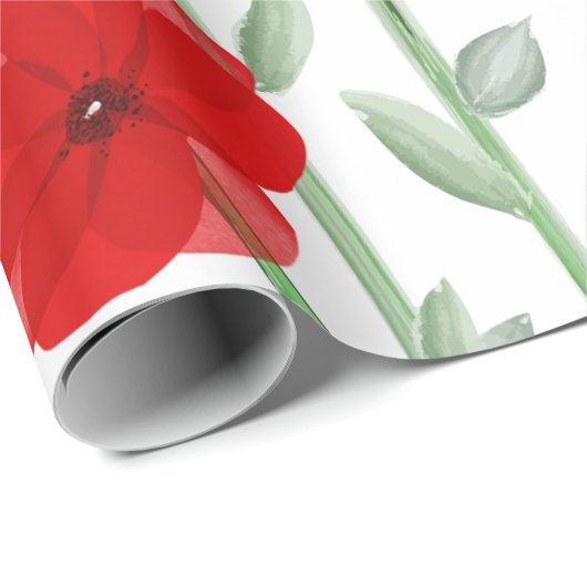 Elegant Red Waterverf Poppy Floral Pattern Cadeaupapier (Rol Hoek)
