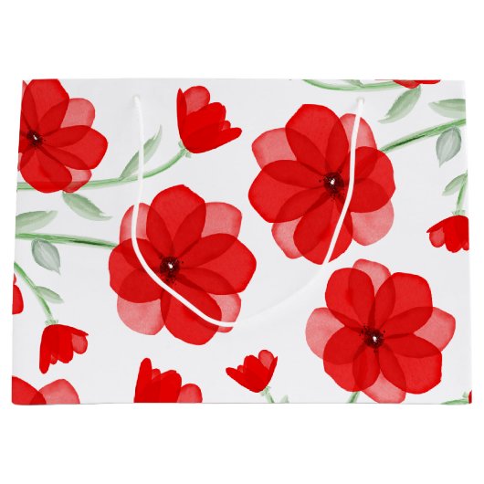 Elegant Red Waterverf Poppy Floral Pattern Groot Cadeauzakje (Voorkant)