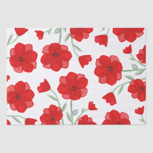 Elegant Red Waterverf Poppy Floral Pattern Tissuepapier (Voorkant)